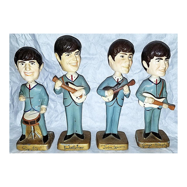 Vintage Beatles Bobble Head Figurines and Bag, Set of 4 For Sale