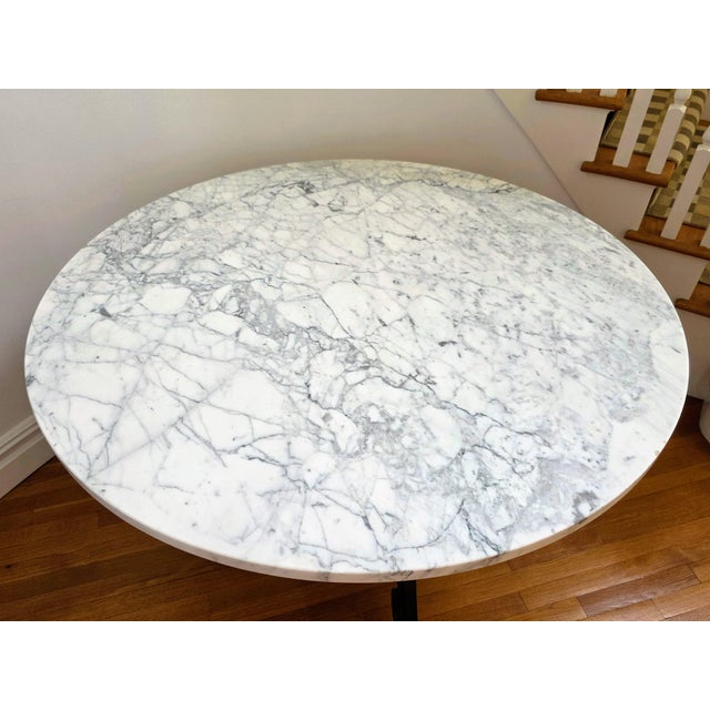 2000 - 2009 Vintage 54" Round Carrara Marble & Iron Center Table For Sale - Image 5 of 11