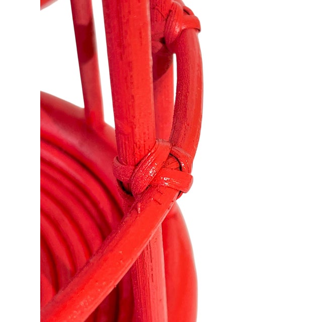 Gabriella Crespi Vintage Lacquered Raspberry Red Mid Century Rattan Bamboo Umbrella Stick Stand For Sale - Image 4 of 13