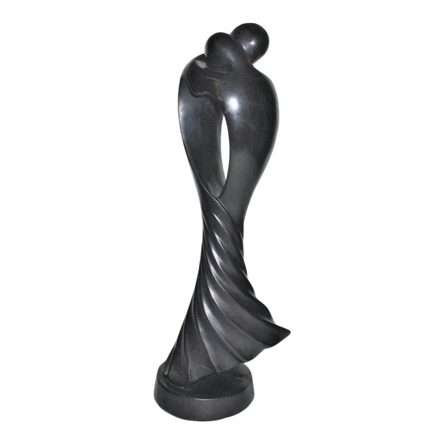 Vintage Mid 20th Century Ebony Wood Carving of Lovers Embracing For Sale