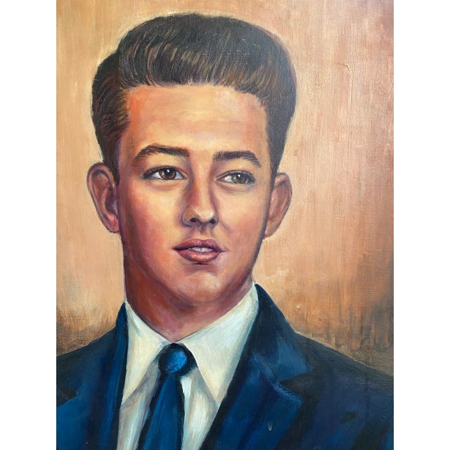 Vintage Joann Harrison Oil Portrait Painting of a Young Man on Canvas, Artist Signed 1959 For Sale In Philadelphia - Image 6 of 8