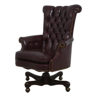 Kittinger Burgundy Tufted Leather Executive Desk Chair For Sale