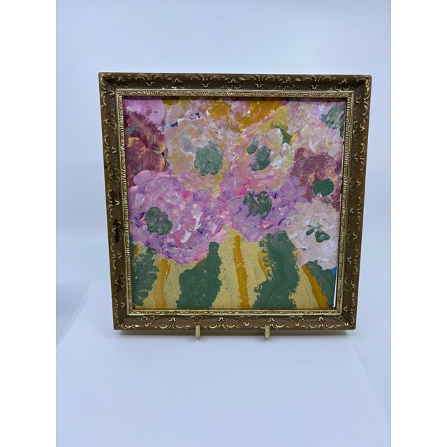 Vintage Acrylic Floral Abstract Painting Framed For Sale - Image 4 of 8
