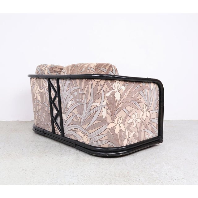 1970s Vintage Bamboo 2-Seater Sofa with Floral Velvet Fabric, 1970s For Sale - Image 5 of 15