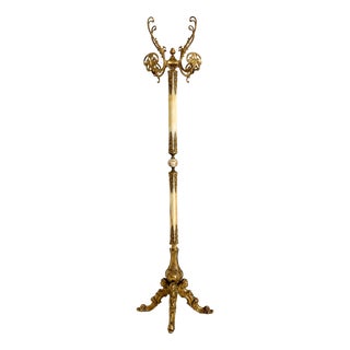 Ornate Italian Brass and Onyx Marble Coat Rack, 1960s For Sale