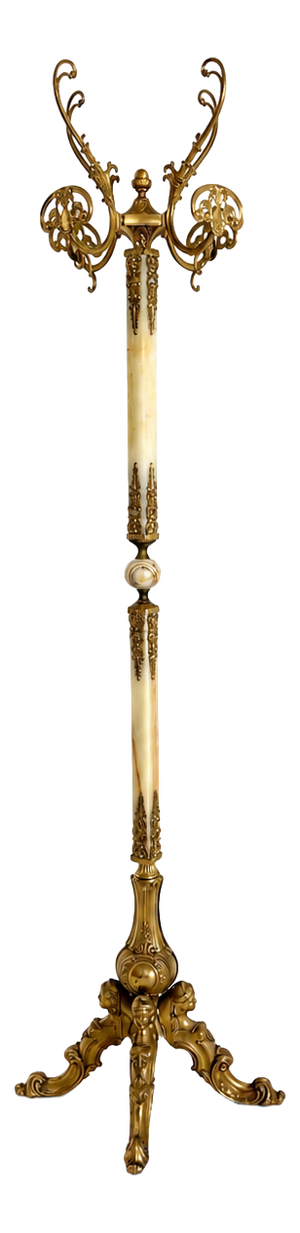Ornate Italian Brass and Onyx Marble Coat Rack, 1960s