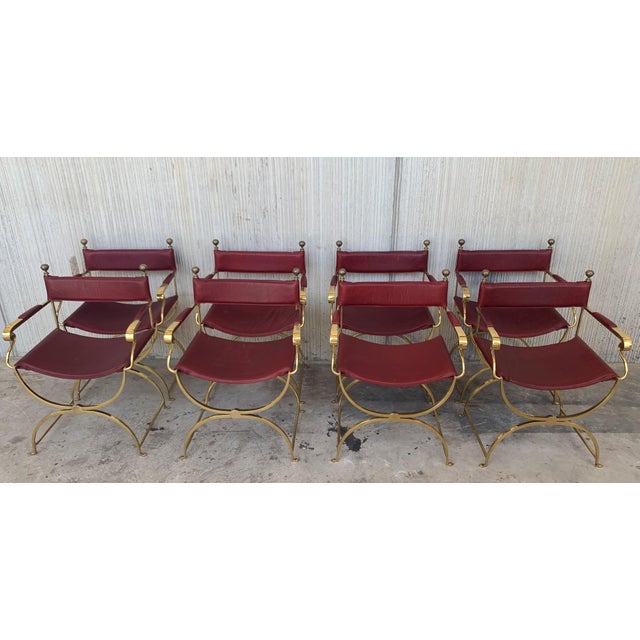 1960s Italian Hollywood Regency Chrome and Leather Savonarola Director's Chairs - Set of 8 For Sale - Image 9 of 12