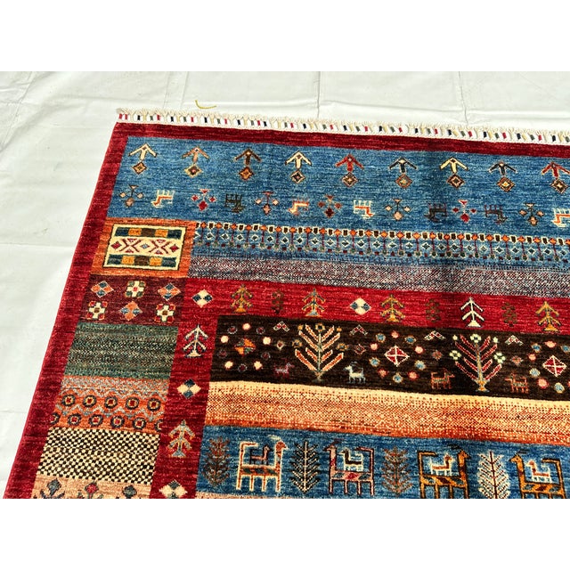Multicolor Afghan Khorjin Hand-Knotted Wool Rug - 8'0" X 5'9" For Sale - Image 9 of 14