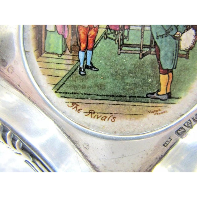 Victorian Sterling Silver J&R Hand Painted Ashtray The Rivals by Victor Venner Measures 5 1/4" long, 4 1/4" wide and 5/8"...