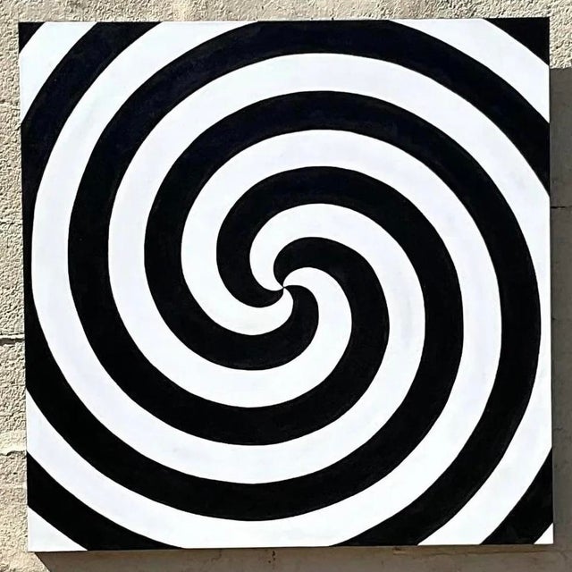 Vintage Op Art Swirl Signed Original Oil Painting For Sale - Image 12 of 14