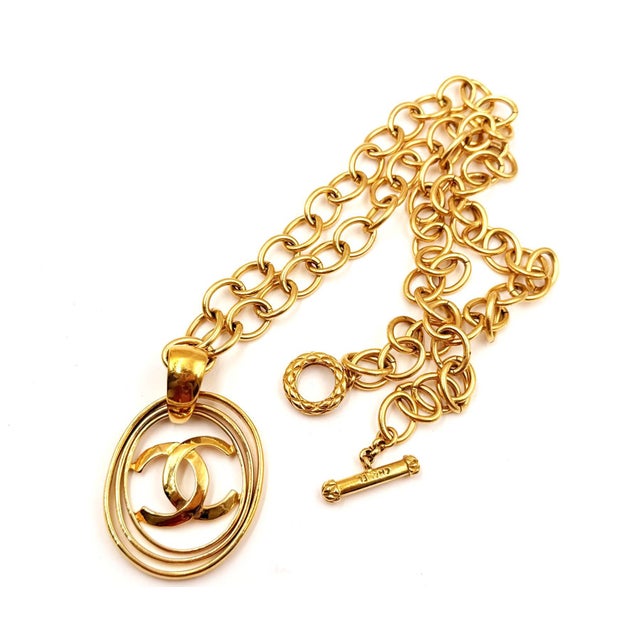 Chanel Vintage Gold Plated CC 3 Rings Large Pendant Chain Long Necklace *Marked 95 *Made in France -The total length is...