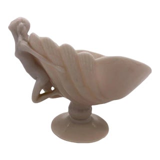 1930s Cambridge Art Glass "Crown Tuscan" Flying Nude With Shell Compote For Sale