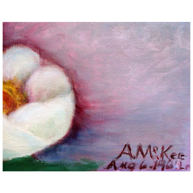 Mid Century Saucer Magnolias Floral Still Life by Ann McKee For Sale - Image 4 of 4