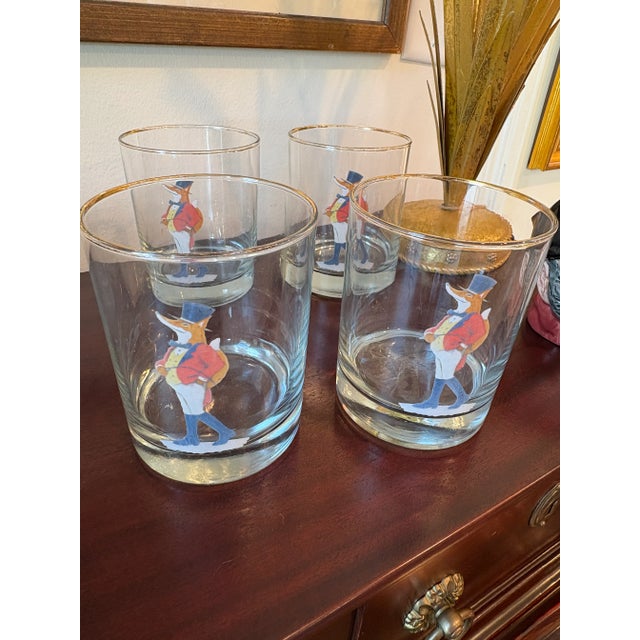 FUN FIND - SET OF 4. - Exceptional Snooty Fox Hand-Painted Lowball Glasses, perfect for the equestrian lover or the...