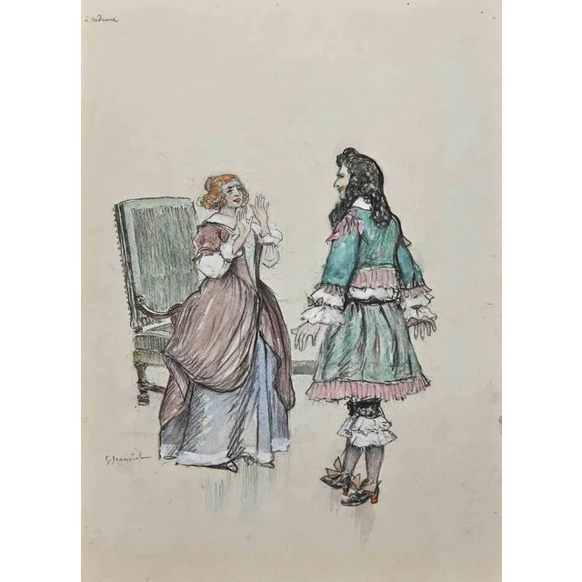 Woman and Man is and Original Pencil Drawing and Watercolour realized by Pierre Georges Jeanniot (1848-1934). Hand-Signed...