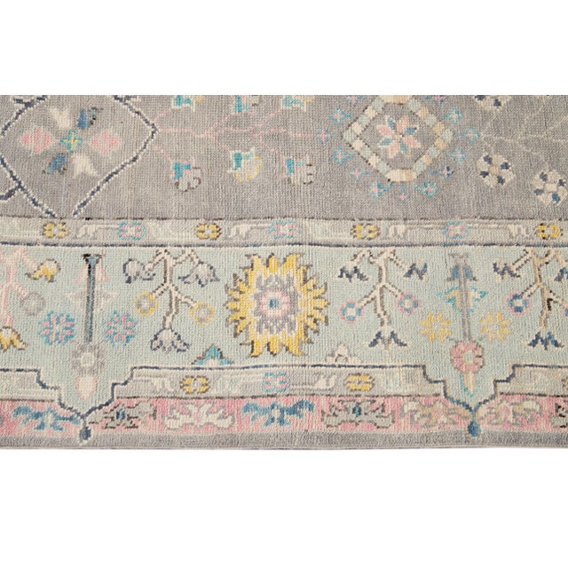 Gray Modern Oushak Style Hand Knotted Wool Rug With Allover Design For Sale - Image 11 of 13