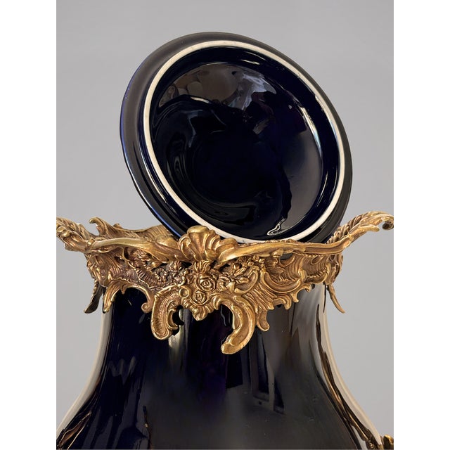 Large Covered Urn in Black Porcelain and Bronze Rocaille Decoration with Cherubs, 2010s For Sale - Image 6 of 18