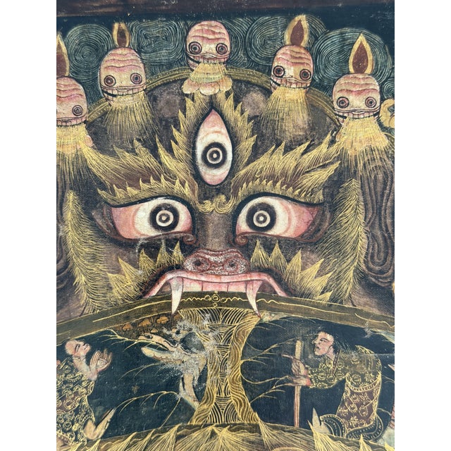 Buddhist Thangka of the Bhavachakra or Wheel of Life, executed with polychrome pigments and abundant gold decoration on...