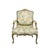 A hand-carved, period Louis XV armchair, hand-painted in a beautiful shade of green, covered in newer Italian, Coraggio...