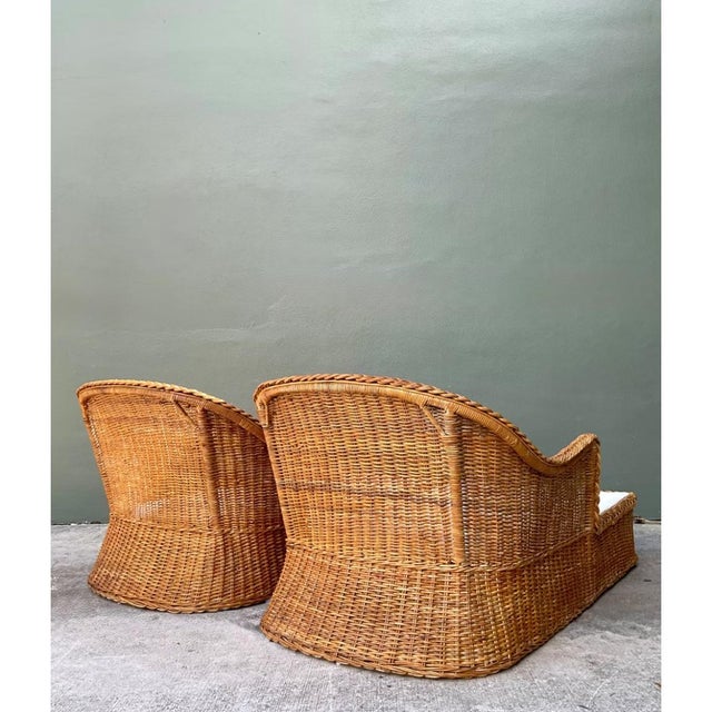 Mid-Century Modern Vintage Braided Rattan Chaise Lounges - Pair For Sale - Image 3 of 15