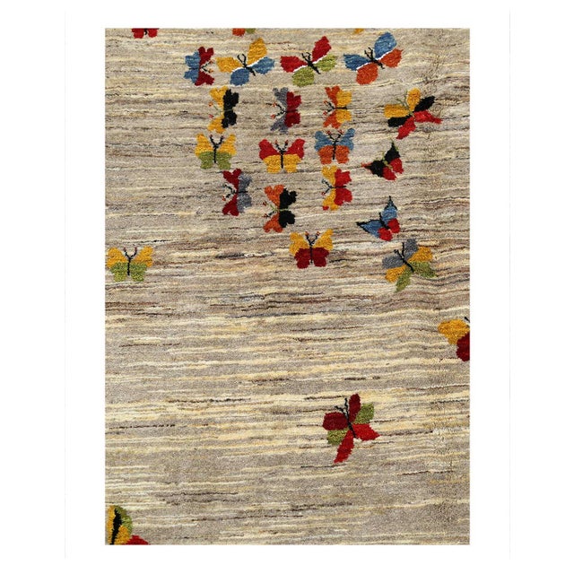 Gorgeous Gabbeh rug. Hand-knotted. Hand-Spun Wool, Fine lamb's wool and Silk The lovely piece of your home. This rug has a...