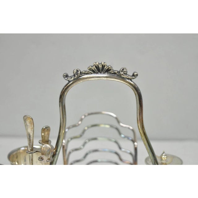 Metal Antique Victorian Silver Plated Footed Cut Glass Breakfast Set Toast Rack W Tray For Sale - Image 7 of 18