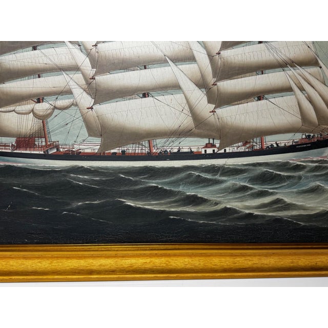 Large Antique Maritime Oil of the Square Rigger Wiscombe Park c.1910-1917 For Sale - Image 9 of 18