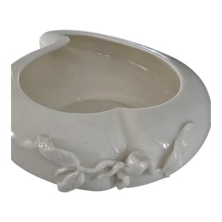 Vintage Chinese Blanc De Chine–Style Lotus Porcelain Bowl With Hallmark For Sale