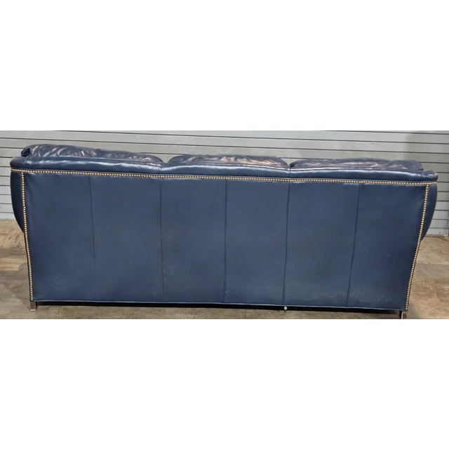 Hancock & Moore Blue Leather Sofa Nailhead Trim Three Cushions Outstanding For Sale - Image 10 of 13