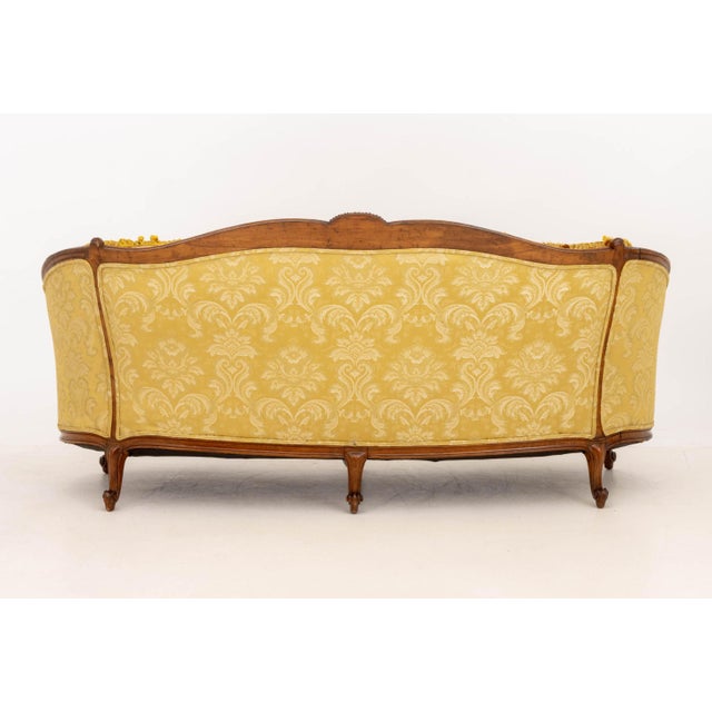 Yellow Louis XV Yellow Silk Damask Upholstered Walnut Sofa For Sale - Image 8 of 12