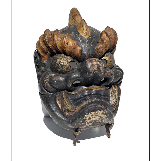 Antique Japanese Carved Mache & Lacquer Oni Theater Mask For Sale In New York - Image 6 of 10