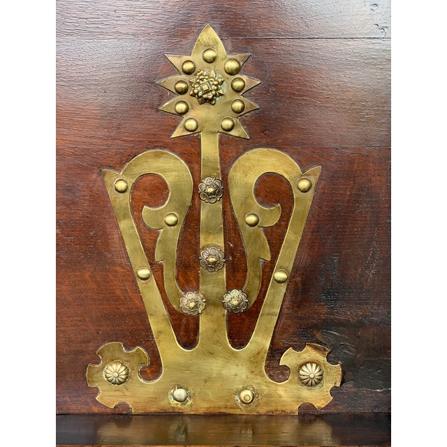 Arts & Crafts Oak Sideboard With Dry Bar Top and Cupboard in Oak, Bronze & Brass For Sale - Image 12 of 13