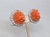 Metal Vintage 1950s Signed Kramer Carved Faux-Coral Clear Rhinestone Clip Earrings For Sale - Image 7 of 9