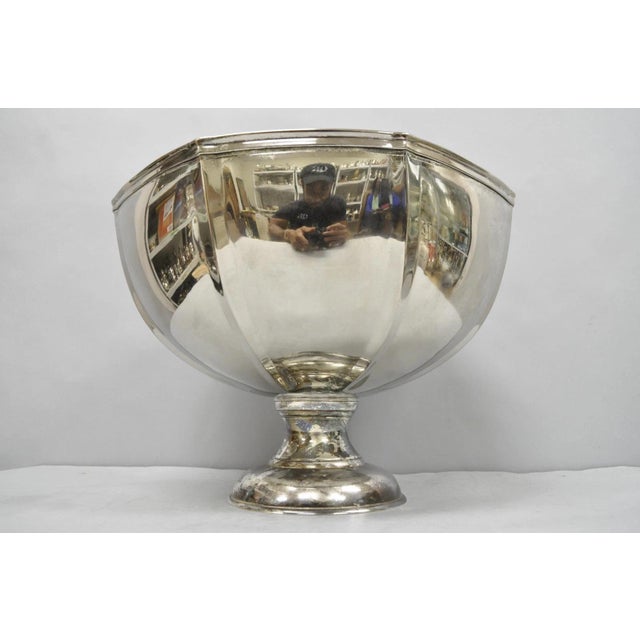 Late 20th Century Vintage Modern Regency Style Silver Plated Pedestal Punch Bowl W 12 Hanging Cups For Sale - Image 5 of 18
