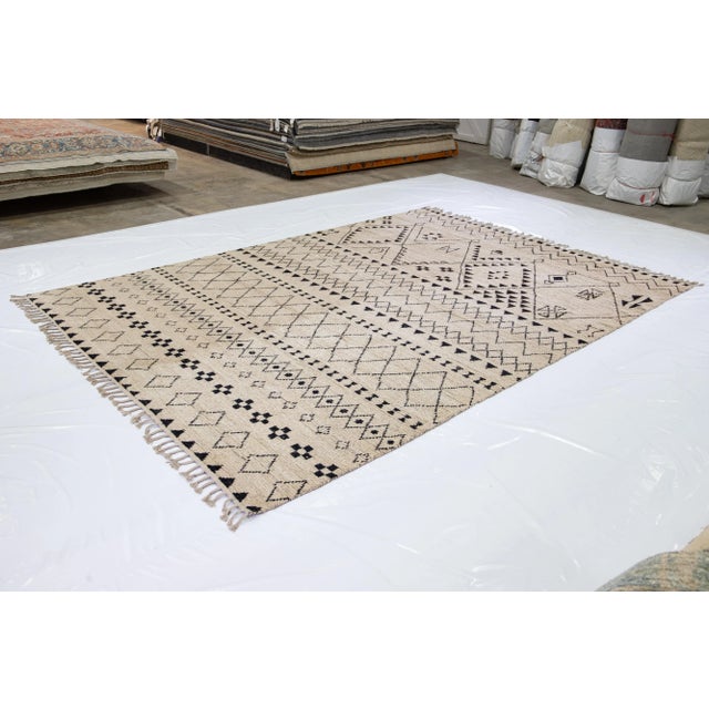 2020s Contemporary Moroccan Style Handmade Tribal Beige Wool Rug For Sale - Image 5 of 14