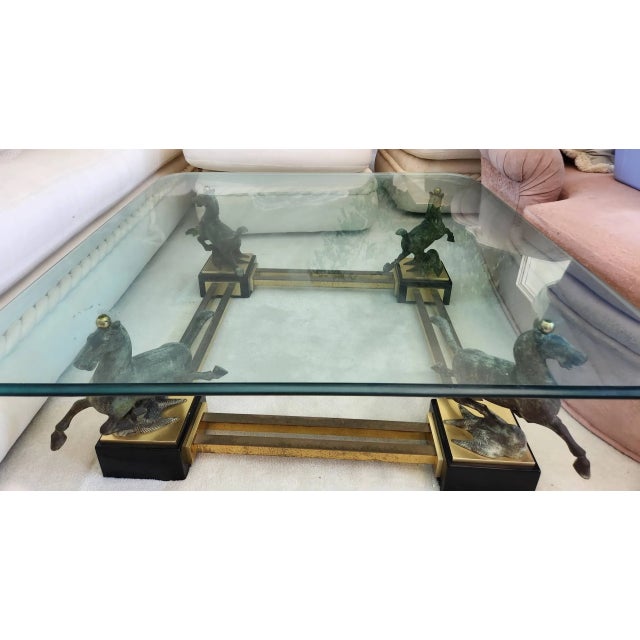 Maison Charles Vintage Maison Charles Flying Horse of Gansu Glass Top Cocktail Table For Sale - Image 4 of 11