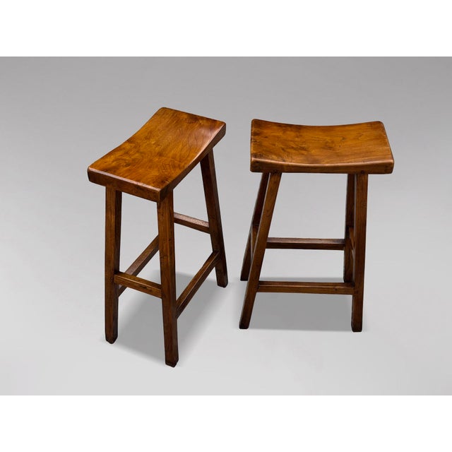 Antique High Stools in Elm, 1890, Set of 2 For Sale - Image 9 of 9