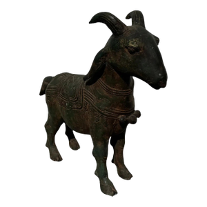Mid 20th Century 17.5" Antique Bronze Goat Statue for Luxury Home Décor