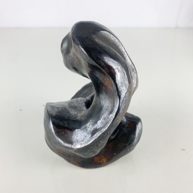 Vintage Black Bronze Art Pottery Abstract Clay Sculpture Mid Century Modern MCM For Sale In Baltimore - Image 6 of 8