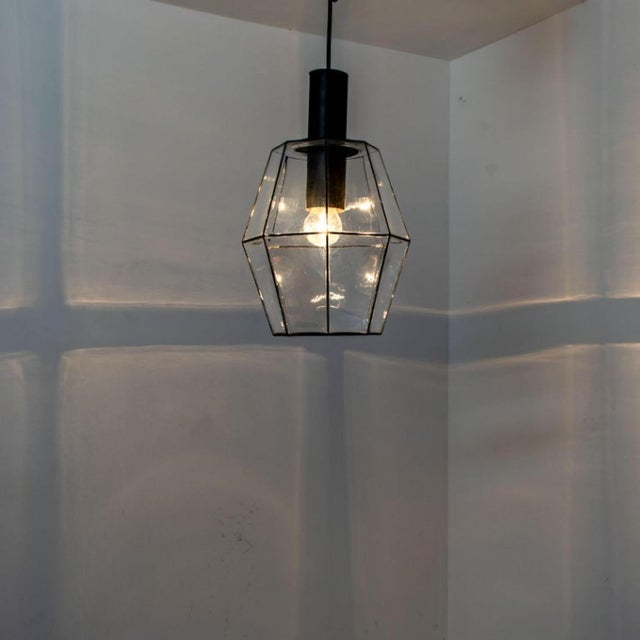 Geometric Iron and Clear Glass Hanging Light from Limburg, 1960 For Sale - Image 12 of 15