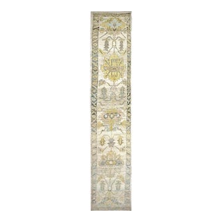 21st Century Turkish Oushak Wool 3x19 Yellow, Ivory & Charcoal Handmade Runner Rug #1144143 For Sale