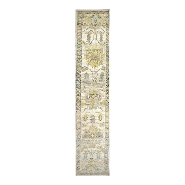 21st Century Turkish Oushak Wool 3x19 Yellow, Ivory & Charcoal Handmade Runner Rug #1144143 For Sale