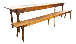 Vintage Long Rectangular Fruitwood Farmhouse Table and Bench, 1940s, Set of 2