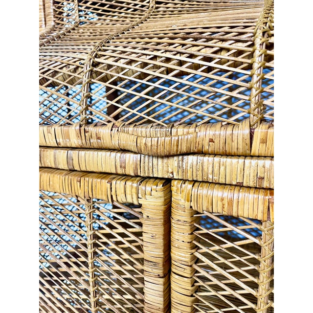 1970s Vintage Woven Wicker Etagere Cabinet Hutch For Sale - Image 5 of 12