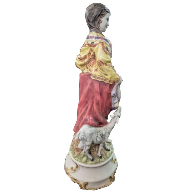 Large Italian Porcelain Figurine of Young Peasant Girl with Lamb, 1950s For Sale - Image 9 of 10