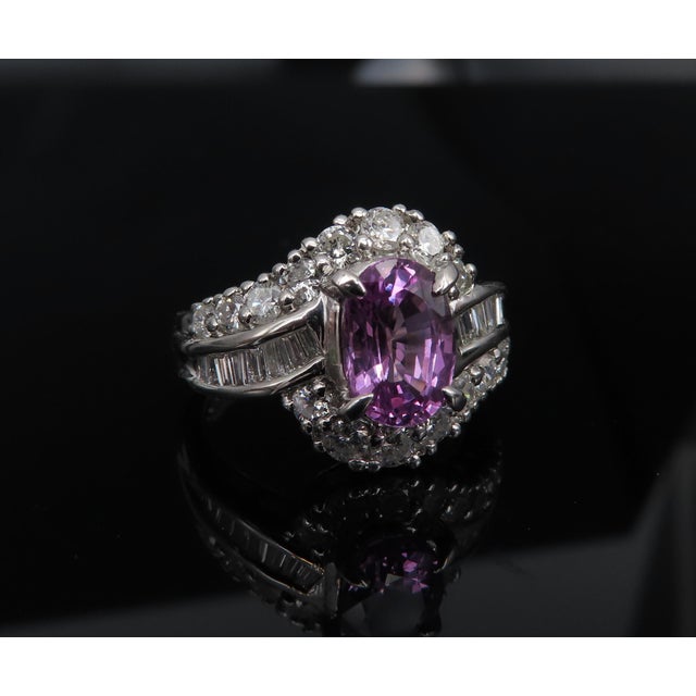 Late 20th Century 2.02ct Gia Ceylon No Heat Pink Sapphire 1.00ct Diamond Platinum Ring Size 5.25 For Sale - Image 10 of 18