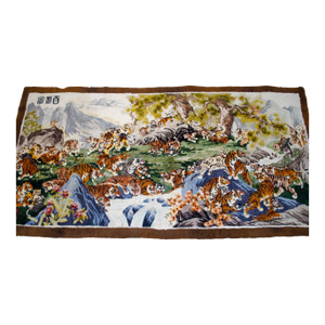 Ultra Rare Chinese 100 Tigers Sheepskin Art Rug - Masterwork Supersoft Area Rug - Wall Rug 6'7"x13'0"
