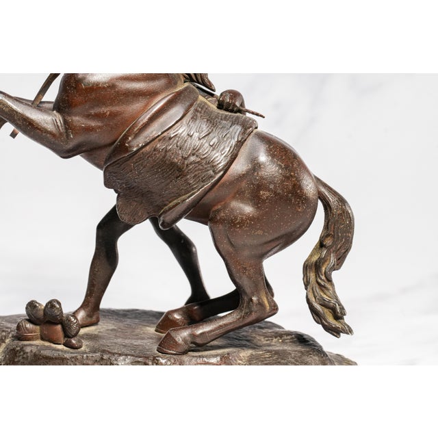 Neoclassical Style Antique Victorian Cast Metal Statue Man With Horse Equestrian Home Decor For Sale - Image 10 of 15