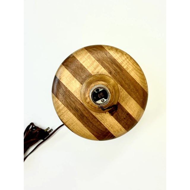 Wood 2-Toned Striped Wooden Table Lamp For Sale - Image 7 of 11