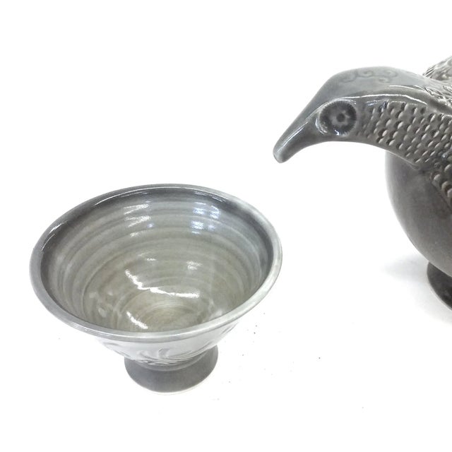 1990s Hand Thrown Tea Pot & 2 Sake Cups For Sale - Image 4 of 10